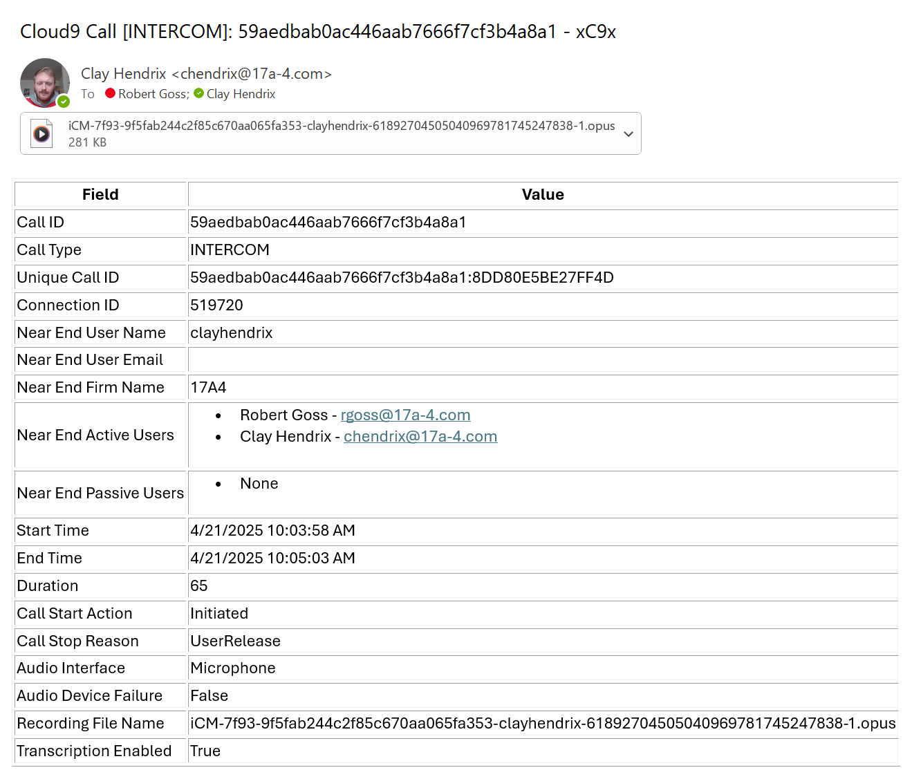 Intercom Call Metadata